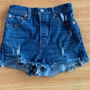 Levi's Dark Blue Distressed High-Rise Jean Shorts